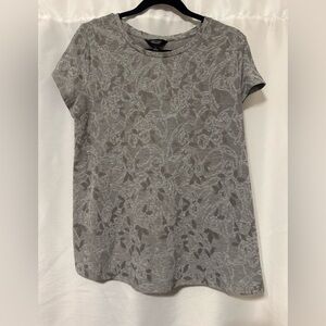 Vera Wang Gray Short-Sleeve Floral Jacquard Tee
